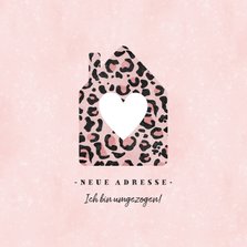 Umzugskarte Haus mit Herz Leopardenprint