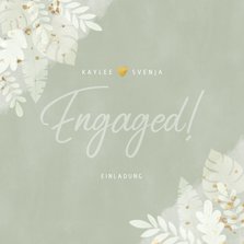 Verlobungskarte 'Engaged!' Dschungelblätter und Foto innen