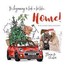 Weihnachts-Umzugskarte Auto mit Hausrat