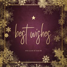 Weihnachtskarte Best Wishes goldene Schneeflocken