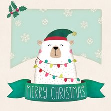 Weihnachtskarte Eisbär mit Lichterkette