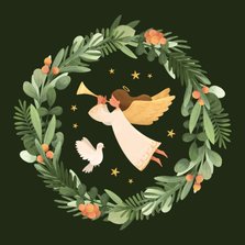 Weihnachtskarte Engel in Blätterkranz