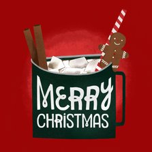 Weihnachtskarte heißer Kakao mit Zimtstangen und Lebkuchen