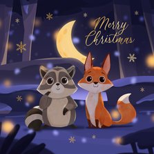 Weihnachtskarte kleiner Waschbär & Fuchs