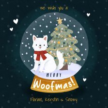 Weihnachtskarte 'Merry Woofmas' Hund in Schneekugel