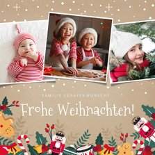 Weihnachtskarte mit 3 Fotos und lustigen Illustrationen