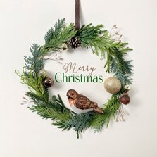 Weihnachtskarte natürlicher Kranz mit Vogel