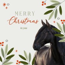 Weihnachtskarte Pferd und Weihnachtszweige