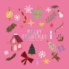 Weihnachtskarte pink bunte Ornamente 