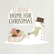 Weihnachtskarte Schneemann mit Schlitten & Geschenken