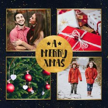 Weihnachtskarte schwarz vier Fotos und schwarze Goldkonfetti