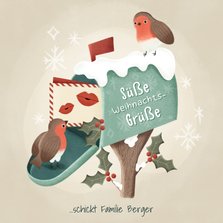 Weihnachtskarte süße Vögelchen mit Briefkasten