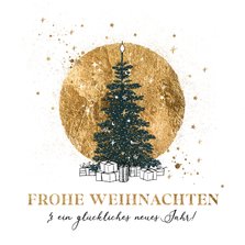 Weihnachtskarte Tannenbaum Goldhintergrund