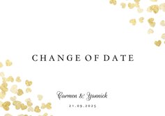 Change-of-date-Karte zur Hochzeit Goldene Herzen