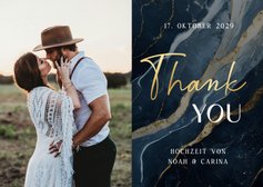 Dankeskarte Hochzeit dunkler Marmor 'Thank you'