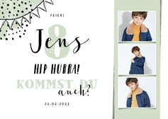 Einladung Kindergeburtstag mit 3 Fotos und Konfetti