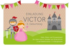 Einladungskarte Kindergeburtstag Ritter und Prinzessin