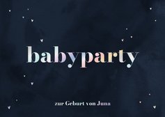 Einladungskarte zur Babyparty Regenbogentext