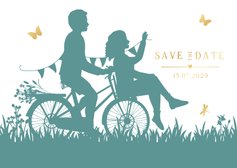 Save-the-Date Karte Paar Scherenschnitt Fahrrad