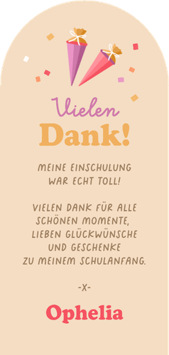 Dankeskarte Schulanfang Einhorn mit Schultüte & Fotos Rückseite