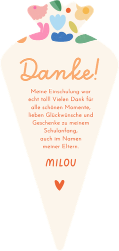 Foto-Dankeskarte Einschulung Schultüte mit Blumenmuster Rückseite