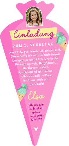 Foto-Einschulungskarte Eis als Schultüte Rückseite