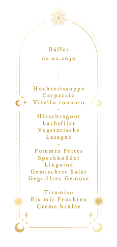 Menükarte Bogenform Tattoo Astrologie Mond Hochzeit Rückseite