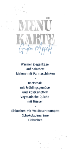 Menükarte Konfirmationsfeier Foto dunkelblaue Pinselstriche Rückseite
