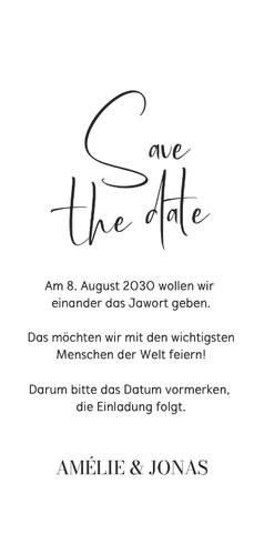 Save the Date Bogenkarte Wasserfarbe Grau Gold Rückseite