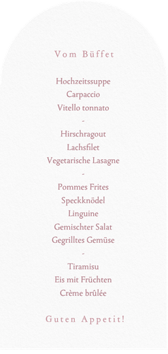 Speisekarte Bogenform romantische Rosen rosa Hochzeit Rückseite