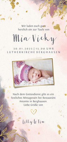Botanische Einladung zur Taufe Naturlook Rückseite