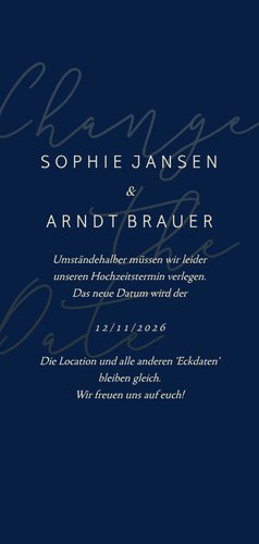 Change-the-Date-Karte Hochzeit Goldene Schrift Rückseite