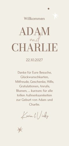 Dankeskarte Geburt Foto Zwilling & zwei Tauben Rückseite