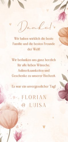 Dankeskarte Hochzeit Foto elegante Blumen Aquarell Rückseite