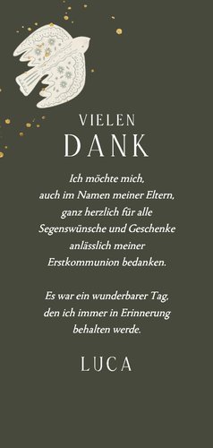 Dankeskarte Kommunionsfeier Foto & drei Tauben Rückseite