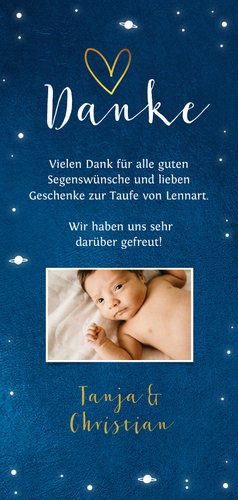 Dankeskarte Taufe Sternenhimmel Fotocollage Rückseite