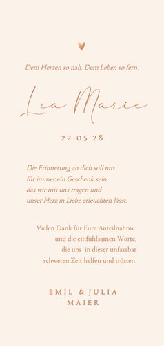 Dankeskarte Trauer pastell Sternenkind Rückseite