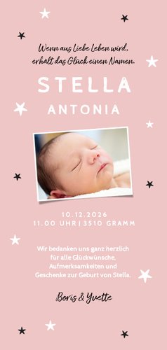 Danksagung Geburt Bär rosa Foto Rückseite Rückseite