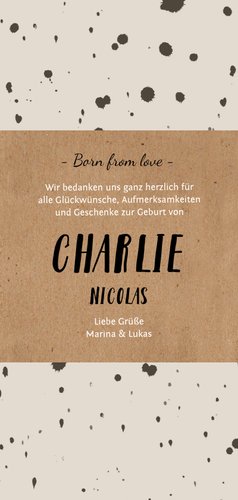 Danksagung Geburt Fotocollage Kleckse braun Rückseite