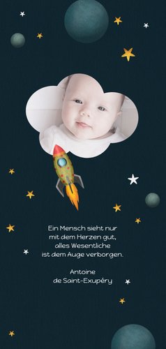 Danksagung Geburt Rakete & Sterne Foto innen 2