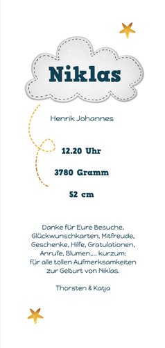 Danksagung Geburt Rakete & Sterne Foto innen 3