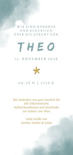 Danksagung zur Geburt eigene Fotos Collage blau Rückseite