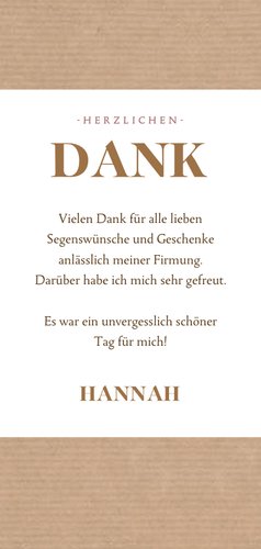 Danksagungskarte Firmung Kraftpapierlook drei Fotos Rückseite