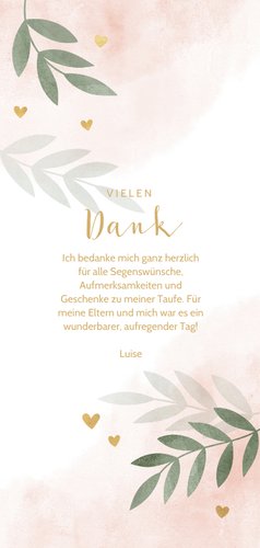 Danksagungskarte Taufe rosa Foto botanisch Rückseite