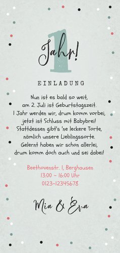 Einladung 1. Kindergeburtstag Zwilling lustige Giraffen Rückseite