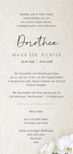 Einladung Beerdigung weiße Orchideen 3