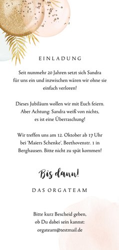 Einladung Dienstjubiläum Sektgläser & Foto Rückseite
