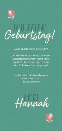 Einladung Einhorn zum 3. Kindergeburtstag  Rückseite