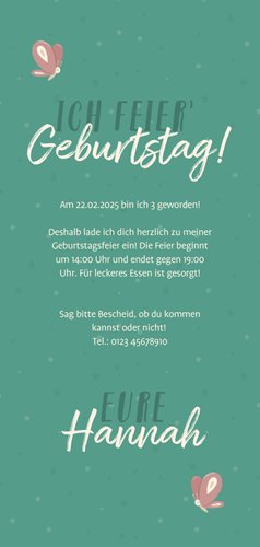 Einladung Einhorn zum 3. Kindergeburtstag Rückseite