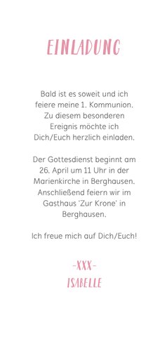 Einladung Kommunion Foto auf Wasserfarbe rosa 3